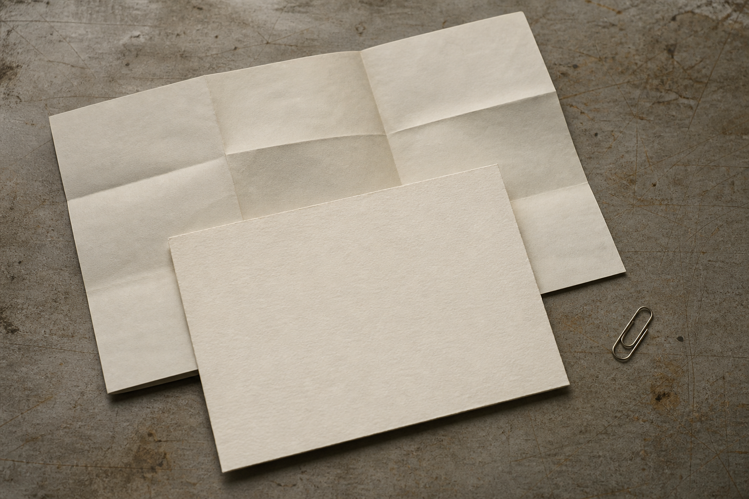A blank collaborator's note resting on a warm paper surface