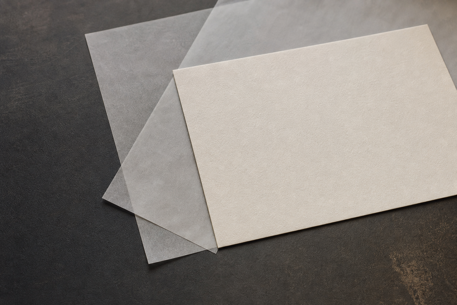 A blank note card arranged with understated stationery